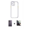 MARSİLYAN™- iPhone 12 Pro Max Kılıf Nova Asil Özel Seri - Şeffaf Temperli Cam Ekran Koruyucu + Neon Fosforlu Kamera Lens - BZ