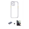 MARSİLYAN™- iPhone 12 Pro Max Kılıf Nova Asil Özel Seri - Şeffaf Temperli Cam Ekran Koruyucu + Pembe Renkli Kamera Lens Koruma Cam