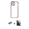 MARSİLYAN™- iPhone 12 Pro Max Kılıf Nova Asil Özel Seri - Şeffaf Temperli Cam Ekran Koruyucu + Pembe Renkli Kamera Lens Koruma Cam