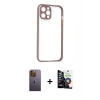 MARSİLYAN™- iPhone 12 Pro Max Kılıf Nova Asil Özel Seri - Şeffaf Temperli Cam Ekran Koruyucu + Neon Fosforlu Kamera Lens - SI