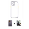 MARSİLYAN™- iPhone 12 Pro Max Kılıf Nova Asil Özel Seri - Şeffaf Temperli Cam Ekran Koruyucu + Neon Fosforlu Kamera Lens - SI