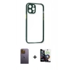 MARSİLYAN™- iPhone 12 Pro Max Kılıf Nova Asil Özel Seri - Şeffaf Temperli Cam Ekran Koruyucu + Neon Fosforlu Kamera Lens - SI