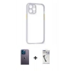 MARSİLYAN™- iPhone 12 Pro Max Kılıf Nova Asil Özel Seri - Şeffaf Uv Polymer Nano Ekran Koruyucu + Neon Fosforlu Kamera Lens - MI