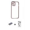 MARSİLYAN™- iPhone 12 Pro Max Kılıf Nova Asil Özel Seri - Şeffaf Uv Polymer Nano Ekran Koruyucu + Renkli Kamera Lens Koruma Cam - SI
