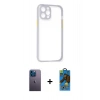 MARSİLYAN™- iPhone 12 Pro Max Kılıf Nova Asil Özel Seri - Siyah 18D Cam Ekran Koruyucu + Neon Fosforlu Kamera Lens - MI