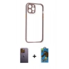 MARSİLYAN™- iPhone 12 Pro Max Kılıf Nova Asil Özel Seri - Siyah 18D Cam Ekran Koruyucu + Neon Fosforlu Kamera Lens - SI
