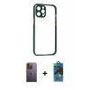 MARSİLYAN™- iPhone 12 Pro Max Kılıf Nova Asil Özel Seri - Siyah 18D Cam Ekran Koruyucu + Neon Fosforlu Kamera Lens - SI