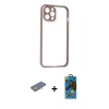 MARSİLYAN™- iPhone 12 Pro Max Kılıf Nova Asil Özel Seri - Siyah 18D Cam Ekran Koruyucu + Sarı Renkli Kamera Lens Koruma Cam