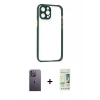 MARSİLYAN™- iPhone 12 Pro Max Kılıf Nova Asil Özel Seri - Siyah 20D Premium Cam Ekran Koruyucu + Neon Fosforlu Kamera Lens - BZ
