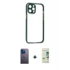 MARSİLYAN™- iPhone 12 Pro Max Kılıf Nova Asil Özel Seri - Siyah 20D Premium Cam Ekran Koruyucu + Neon Fosforlu Kamera Lens - MI