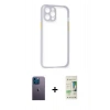 MARSİLYAN™- iPhone 12 Pro Max Kılıf Nova Asil Özel Seri - Siyah 20D Premium Cam Ekran Koruyucu + Neon Fosforlu Kamera Lens - MI