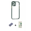 MARSİLYAN™- iPhone 12 Pro Max Kılıf Nova Asil Özel Seri - Siyah 20D Premium Cam Ekran Koruyucu + Metal Kamera Lens Koruma Cam - GD