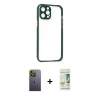 MARSİLYAN™- iPhone 12 Pro Max Kılıf Nova Asil Özel Seri - Siyah 20D Premium Cam Ekran Koruyucu + Neon Fosforlu Kamera Lens - YL