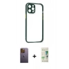 MARSİLYAN™- iPhone 12 Pro Max Kılıf Nova Asil Özel Seri - Siyah 20D Premium Cam Ekran Koruyucu + Neon Fosforlu Kamera Lens - SI