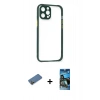MARSİLYAN™- iPhone 12 Pro Max Kılıf Nova Asil Özel Seri - Siyah 34D Izgaralı Cam + Gold Shine Kamera Lens Koruma Cam