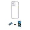 MARSİLYAN™- iPhone 12 Pro Max Kılıf Nova Asil Özel Seri - Siyah 34D Izgaralı Cam + Gold Shine Kamera Lens Koruma Cam