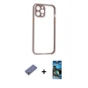 MARSİLYAN™- iPhone 12 Pro Max Kılıf Nova Asil Özel Seri - Siyah 34D Izgaralı Cam + Metal Kamera Lens Koruma Cam - GD