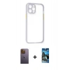 MARSİLYAN™- iPhone 12 Pro Max Kılıf Nova Asil Özel Seri - Siyah 34D Izgaralı Cam + Neon Fosforlu Kamera Lens - SI