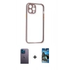 MARSİLYAN™- iPhone 12 Pro Max Kılıf Nova Asil Özel Seri - Siyah 34D Izgaralı Cam + Neon Fosforlu Kamera Lens - MI