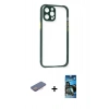 MARSİLYAN™- iPhone 12 Pro Max Kılıf Nova Asil Özel Seri - Siyah 34D Izgaralı Cam + Renkli Kamera Lens Koruma Cam - PE