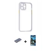 MARSİLYAN™- iPhone 12 Pro Max Kılıf Nova Asil Özel Seri - Siyah 34D Izgaralı Cam + Renkli Kamera Lens Koruma Cam - MI