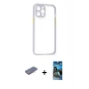 MARSİLYAN™- iPhone 12 Pro Max Kılıf Nova Asil Özel Seri - Siyah 34D Izgaralı Cam + Renkli Kamera Lens Koruma Cam - PE