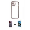 MARSİLYAN™- iPhone 12 Pro Max Kılıf Nova Asil Özel Seri - Siyah 34D Izgaralı Cam + Neon Fosforlu Kamera Lens - TU