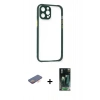 MARSİLYAN™- iPhone 12 Pro Max Kılıf Nova Asil Özel Seri - Siyah 360 Mat Full Body Arka Koruyucu + Turuncu Renkli Kamera Lens Koruma Cam