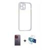 MARSİLYAN™- iPhone 12 Pro Max Kılıf Nova Asil Özel Seri - Siyah 3D Antistatik Cam Ekran Koruyucu + Neon Fosforlu Kamera Lens - TU
