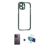 MARSİLYAN™- iPhone 12 Pro Max Kılıf Nova Asil Özel Seri - Siyah 3D Antistatik Cam Ekran Koruyucu + Neon Fosforlu Kamera Lens - TU
