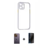 MARSİLYAN™- iPhone 12 Pro Max Kılıf Nova Asil Özel Seri - Siyah 3D Antistatik Hayalet Cam Ekran Koruyucu + Neon Fosforlu Kamera Lens - SI