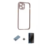 MARSİLYAN™- iPhone 12 Pro Max Kılıf Nova Asil Özel Seri - Siyah 3D Antistatik Hayalet Cam Ekran Koruyucu + Shine Kamera Lens Koruma Cam - GI
