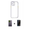 MARSİLYAN™- iPhone 12 Pro Max Kılıf Nova Asil Özel Seri - Siyah 3D Antistatik Hayalet Cam Ekran Koruyucu + Neon Fosforlu Kamera Lens - YL