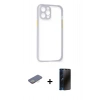 MARSİLYAN™- iPhone 12 Pro Max Kılıf Nova Asil Özel Seri - Siyah 3D Antistatik Hayalet Cam Ekran Koruyucu + Renkli Kamera Lens Koruma Cam - SI