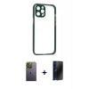 MARSİLYAN™- iPhone 12 Pro Max Kılıf Nova Asil Özel Seri - Siyah 3D Antistatik Hayalet Cam Ekran Koruyucu + Neon Fosforlu Kamera Lens - YL