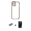 MARSİLYAN™- iPhone 12 Pro Max Kılıf Nova Asil Özel Seri - Siyah 3D Antistatik Hayalet Cam Ekran Koruyucu + Renkli Kamera Lens Koruma Cam - SI