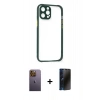 MARSİLYAN™- iPhone 12 Pro Max Kılıf Nova Asil Özel Seri - Siyah 3D Antistatik Hayalet Cam Ekran Koruyucu + Neon Fosforlu Kamera Lens - SI
