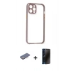 MARSİLYAN™- iPhone 12 Pro Max Kılıf Nova Asil Özel Seri - Siyah 3D Antistatik Hayalet Cam Ekran Koruyucu + Mavi Renkli Kamera Lens Koruma Cam