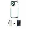 MARSİLYAN™- iPhone 12 Pro Max Kılıf Nova Asil Özel Seri - Siyah 3D Antistatik Hayalet Cam Ekran Koruyucu + Shine Kamera Lens - LT