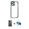 MARSİLYAN™- iPhone 12 Pro Max Kılıf Nova Asil Özel Seri - Siyah 3D Antistatik Seramik Nano Ekran Koruyucu + Neon Fosforlu Kamera Lens - BZ