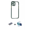 MARSİLYAN™- iPhone 12 Pro Max Kılıf Nova Asil Özel Seri - Siyah 3D Antistatik Seramik Nano Ekran Koruyucu + Sarı Renkli Kamera Lens Koruma Cam