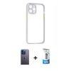MARSİLYAN™- iPhone 12 Pro Max Kılıf Nova Asil Özel Seri - Siyah 5D Eko Cam Ekran Koruyucu + Neon Fosforlu Kamera Lens - MI