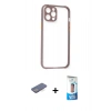 MARSİLYAN™- iPhone 12 Pro Max Kılıf Nova Asil Özel Seri - Siyah 5D Eko Cam Ekran Koruyucu + Mavi Renkli Kamera Lens Koruma Cam