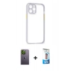 MARSİLYAN™- iPhone 12 Pro Max Kılıf Nova Asil Özel Seri - Siyah 5D Eko Cam Ekran Koruyucu + Neon Fosforlu Kamera Lens - YL