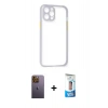 MARSİLYAN™- iPhone 12 Pro Max Kılıf Nova Asil Özel Seri - Siyah 5D Eko Cam Ekran Koruyucu + Neon Fosforlu Kamera Lens - SI