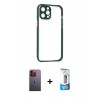 MARSİLYAN™- iPhone 12 Pro Max Kılıf Nova Asil Özel Seri - Siyah 5D Eko Cam Ekran Koruyucu + Neon Fosforlu Kamera Lens - TU