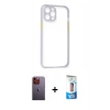 MARSİLYAN™- iPhone 12 Pro Max Kılıf Nova Asil Özel Seri - Siyah 5D Eko Cam Ekran Koruyucu + Neon Fosforlu Kamera Lens - TU