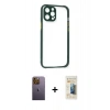 MARSİLYAN™- iPhone 12 Pro Max Kılıf Nova Asil Özel Seri - Siyah 6D Mat Seramik Hayalet Nano Ekran Koruyucu + Sarı Neon Fosforlu Kamera Lens