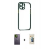 MARSİLYAN™- iPhone 12 Pro Max Kılıf Nova Asil Özel Seri - Siyah 6D Mat Seramik Hayalet Nano Ekran Koruyucu + Yeşil Neon Fosforlu Kamera Lens