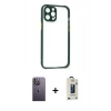 MARSİLYAN™- iPhone 12 Pro Max Kılıf Nova Asil Özel Seri - Siyah Bilvis Hayalet Cam Ekran Koruyucu + Neon Fosforlu Kamera Lens - BZ